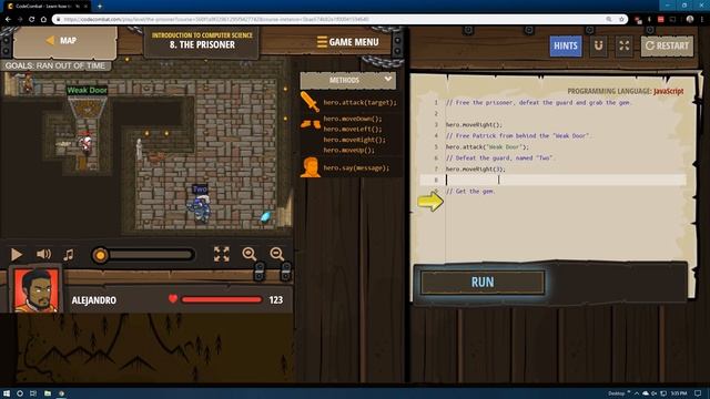 CodeCombat - Level 8 The Prisoner JavaScript Tutorial with Solution