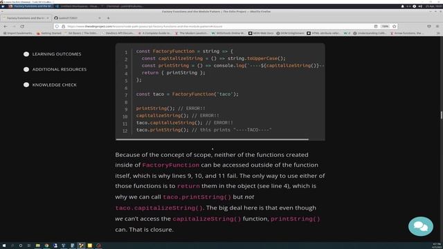 The Odin Project VLOG | Day 97 CODING For BEGINNERS | JavaScript Factory Functions & Module Pattern