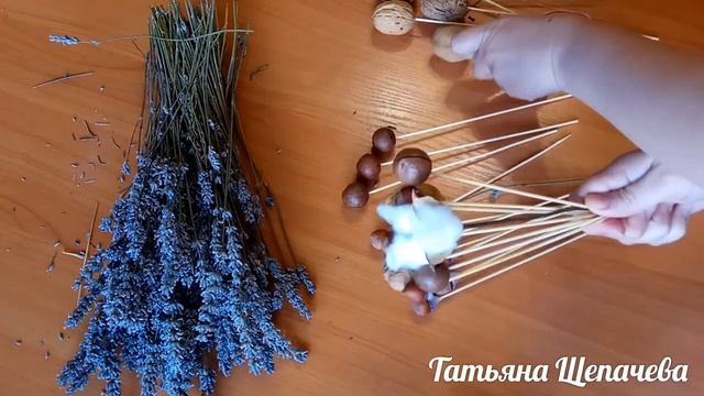 Букет своими руками из орехов и лавандина.
