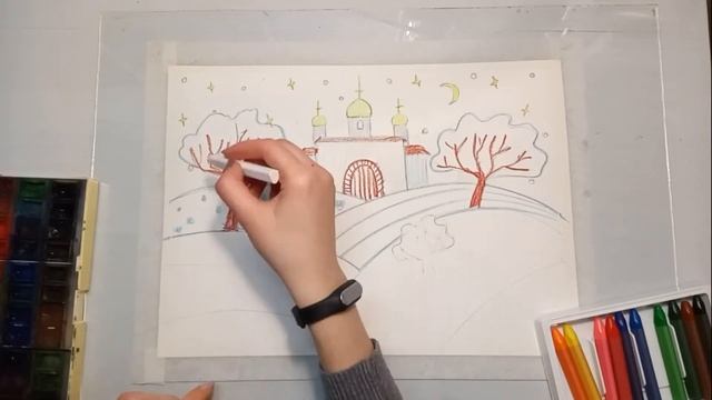 Смешанная техника "Зимний пейзаж" смотреть онлайн