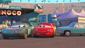 Looking for Disney Pixar Cars On the Rocky Road : Lightning Mcqueen, Mack Truck, Chick Hicks, Storm