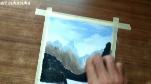 oil pastel drawing #46 - cara menggambar pemandangan gunung dan pantai - step by step