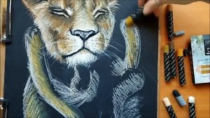 Рисуем львицу и львенка масляной пастелью от "Малевич". We draw a lioness and a lion cub with paste