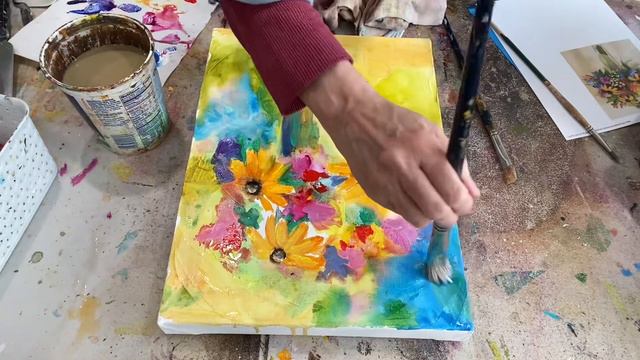 How to Paint Flowers with Acrylics on Canvas смотреть онлайн