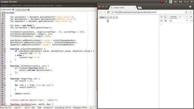 Запрет выбора некорретной даты в селектах на JavaScript смотреть онлайн