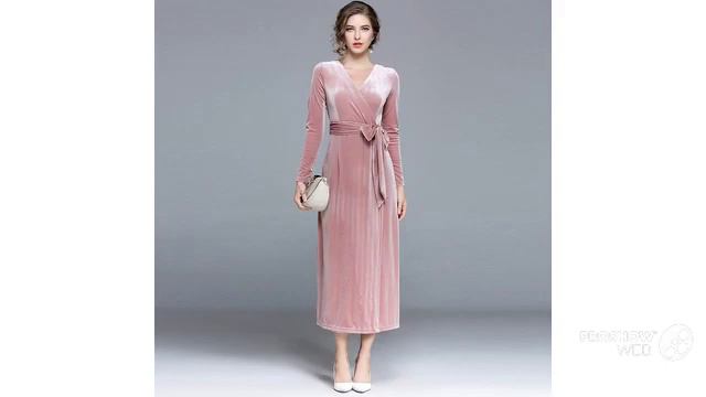 Одежда с AliExpress - Элегантное Розовое вельветовое офис-платье Зима - длинный рукав