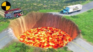 Cars vs Giant Lava Crater - BeamNG.drive (Giant Pit and Deep Water )