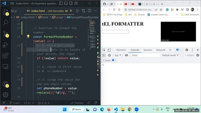 Formatting Telephone number using Vanilla JavaScript from scratch