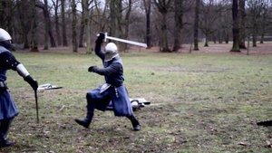 Stage combat with 14c Knights: Sword and Buckler vs Sword and Shield