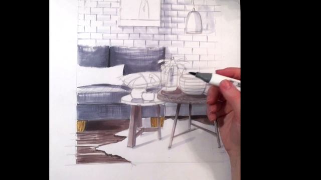 Интерьерный эскиз маркерами. Interior sketch markers / TIMELAPSE / Скетчинг