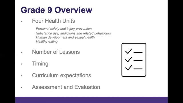 Grade 9 Health  Physical Education - 2019 Updates Webinar
