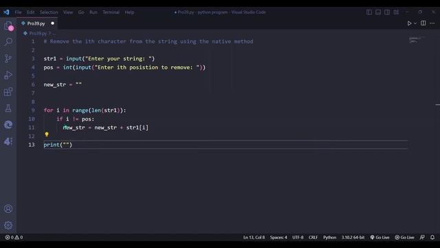 Remove the ith character from the string using the native method. #python #coding #newvideo