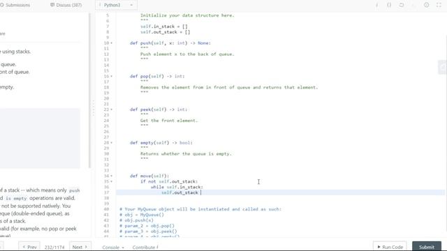 Daily Coding Problem - Problem 53 (Implement Queue using Stacks)