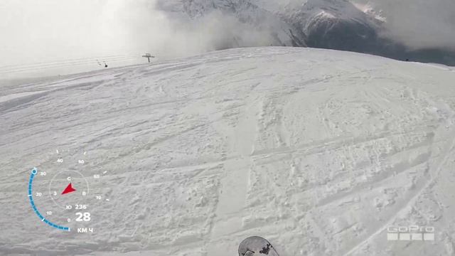 Сноуборд. Спуск по пухляку! (powder) Домбай. snowboarding with GoPro hero 7 black edition смотреть онлайн