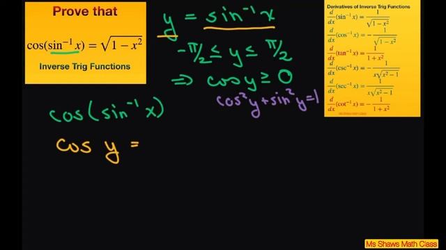 Prove that cos(sin^(-1)) = sqrt(1-x^2). Inverse Trig Functions смотреть онлайн