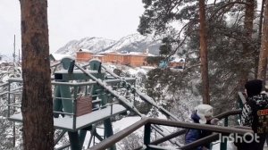 остров Патмос Катунский, подвесной мост, храм Иоанна Богослова, Чемал, Горный Алтай, январь 2023