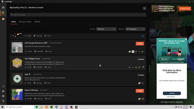 How to add and remove mods in Big Chad Guys Plus Minecraft Modpack
