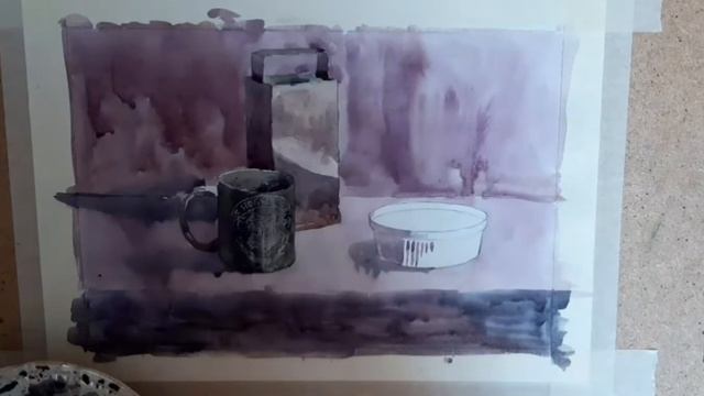 Рябицева О.А. УП Живопись, 2 класс, ИЗО. "Натюрморт из трех предметов с предметом из металла." смотреть онлайн