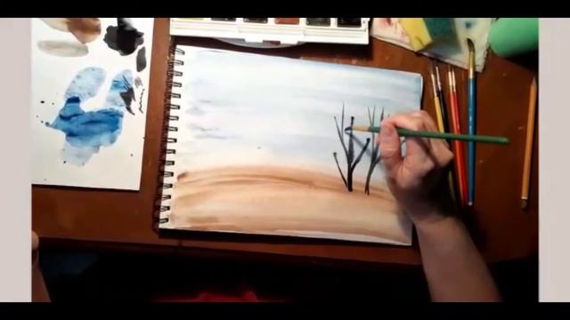 Рисуем осенний пейзаж смотреть онлайн