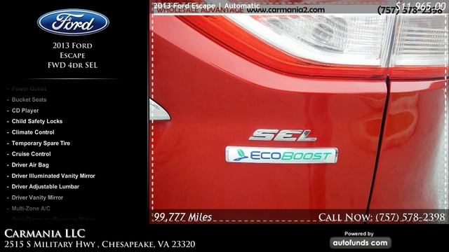 Used 2013 FORD ESCAPE SEL | Carmania LLC, Chesapeake, VA - SOLD смотреть онлайн