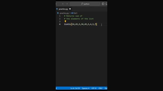 return sum of the elements of the list #python #pythoncode #pythonprogramming #coding