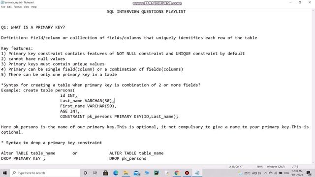 What is a PRIMARY KEY- SQL INTERVIEW QUESTION #1 смотреть онлайн
