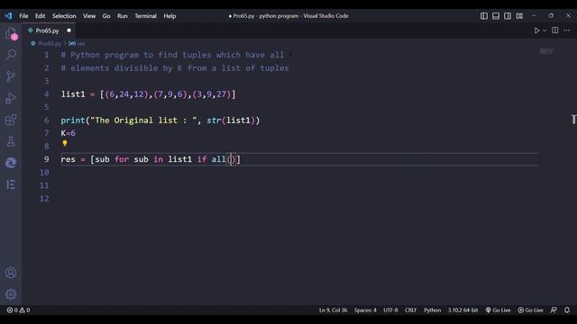 Python program to find tuples that have all elements divisible by K  from a list of tuples. #python