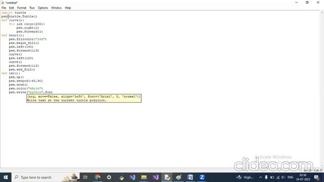 python program to draw heart with a name inside heart using turtle смотреть онлайн