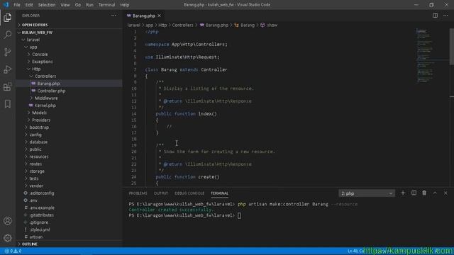 Membuat Controller Laravel melalui php artisan | Pemrograman web framework laravel (Part 6)