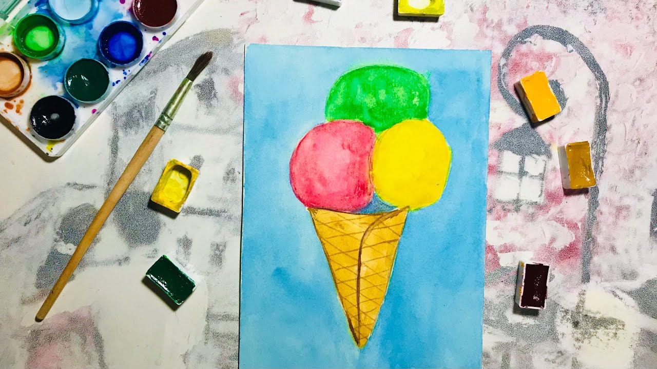 Рисуем акварелью мороженное. #уроки_рисования #акварелью