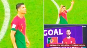 Unseen footage of Cristiano Ronaldo's immediate reaction to Bruno Fernandes being awarded goal