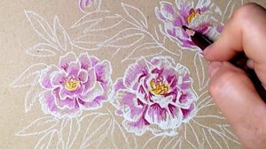 Китайский пион. Рисунок цветными карандашами на крафтовой бумаге. ???