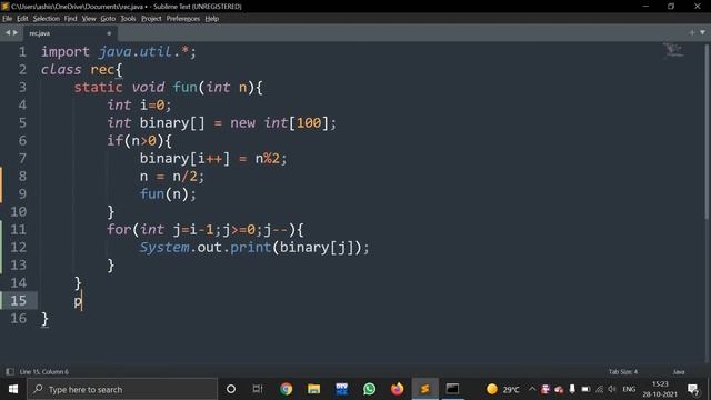 [Recursion] How to convert decimal to binary number  using recursion in java