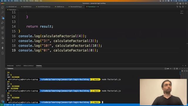 Javascript JS Coding Practice 4 - Calculating Factorial using Javascript - Hindi