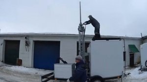 Подъем телескопической  мачты 10 метров.