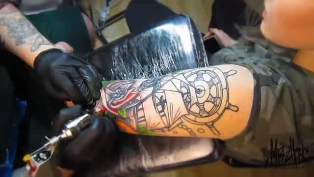 Ньюскульная татуировка с кораблём(Time laps) смотреть онлайн