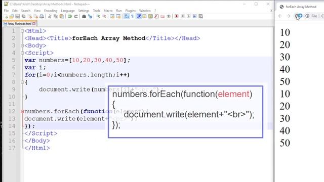 foreach array method javascript | foreach function in js