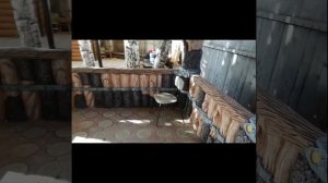 оформление бани, фасад декоративная штукатурка, беседка водворе  деревья из артбетона.мастер Виктор