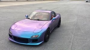 Mazda RX-7 Swapped Vinyl Wrapped in Turquoise-Lavender color-shift chameleon