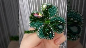 Брошь из бисера Клевер Четырехлистник