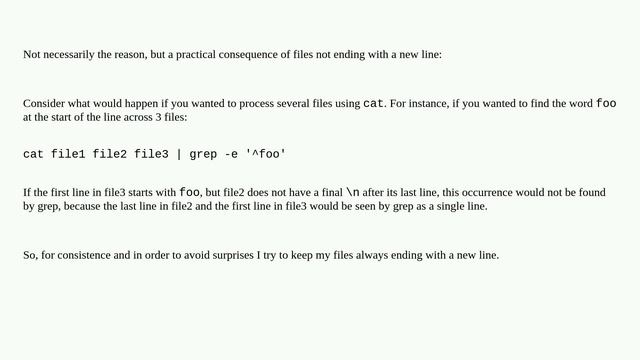 Unix: What's the point in adding a new line to the end of a file? смотреть онлайн