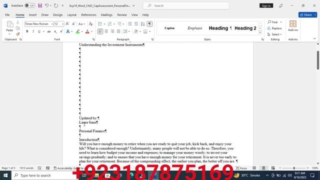 Exp19_Word_Ch02_CapAssessment_Personal_Finance | exp19 personalfinance | MYITLAB PEARSON  MS WORD