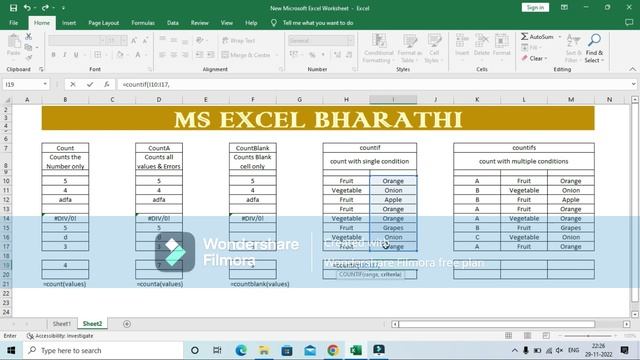 MS EXCEL - COUNT - COUNTIF - COUNTIFS - LEARNING IN TAMIL смотреть онлайн