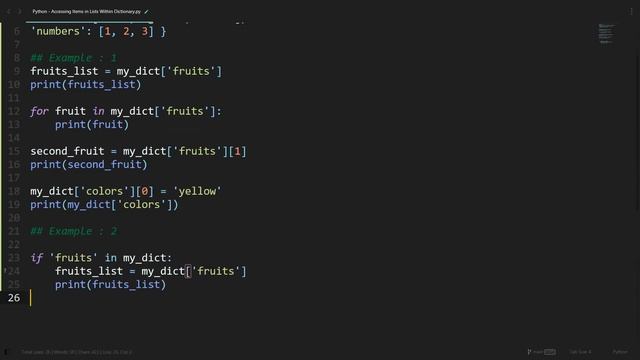Accessing Items in Lists Within Dictionary in Python | Python Examples | Python Coding Tutorial