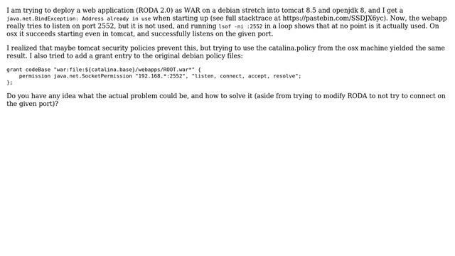 DevOps & SysAdmins: java.net.BindException: Address already in use in tomcat on debian only смотреть онлайн