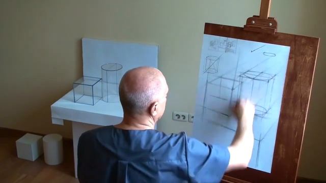 Уроки скульптуры и рисунка: куб, цилиндр, построение, часть 2 смотреть онлайн