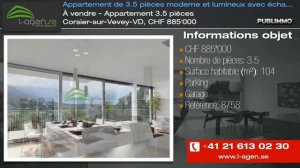 À vendre - Appartement 3.5 pièces Corsier-sur-Vevey-VD, CHF 885'000