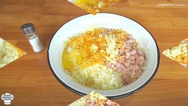 Быстрый завтрак из капусты с колбасой приготовленный на сковороде. Капустная запеканка под сыром