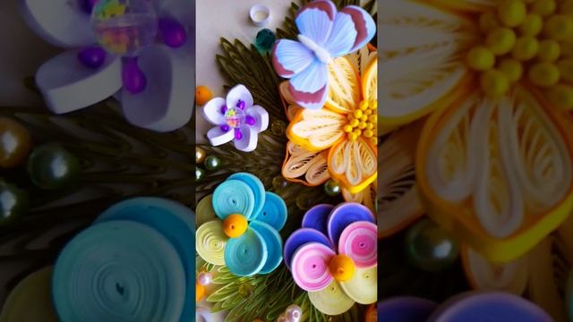 Квиллинг- Картина Композиция с фиалками и орехами