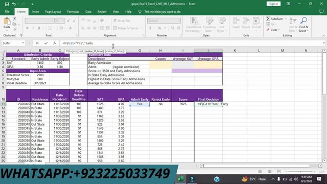 Exp19_Excel_Ch07_ML1_Admissions | Excel Mid Level 1 Admissions | Chapter 07 Mid Level 1 Admissions